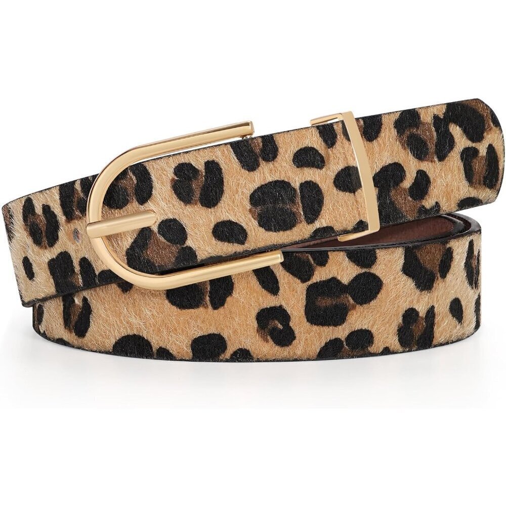 Women Faux Leather Belt Solid Color with Gold Curved Pin Buckle for Jeans
